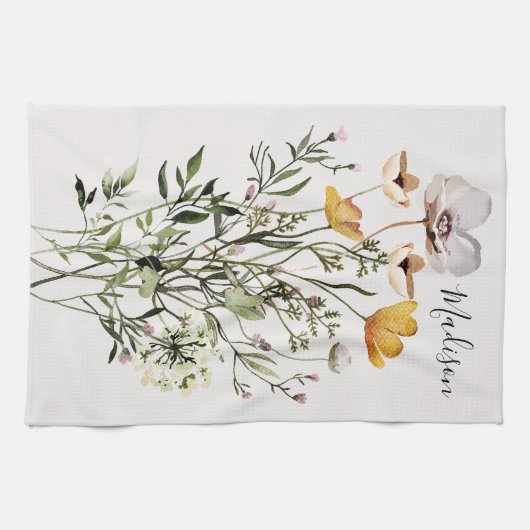 Monogramm Wildblume Bouquet Geschirrtuch (Horizontal)