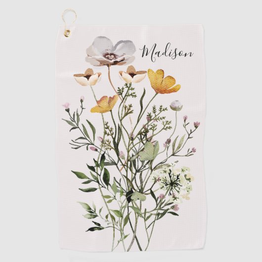 Monogramm Wildblume Bouquet Golfhandtuch (Vorderseite)