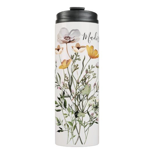 Monogramm Wildblume Bouquet Thermosbecher (Vorderseite)