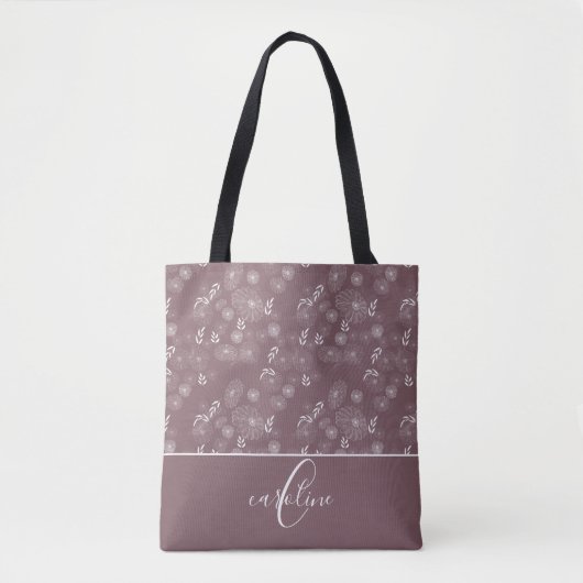Monogramm Wildblume Doodles Totbeutel Tasche (Vorderseite)