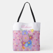 Monogramm-Wildblumen-Schmetterlings-Blumenmuster r Tasche (Rückseite)