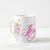 Monogramm-Wildblumen-Tasse Golfküste Kaffeetasse (Vorderseite Links)