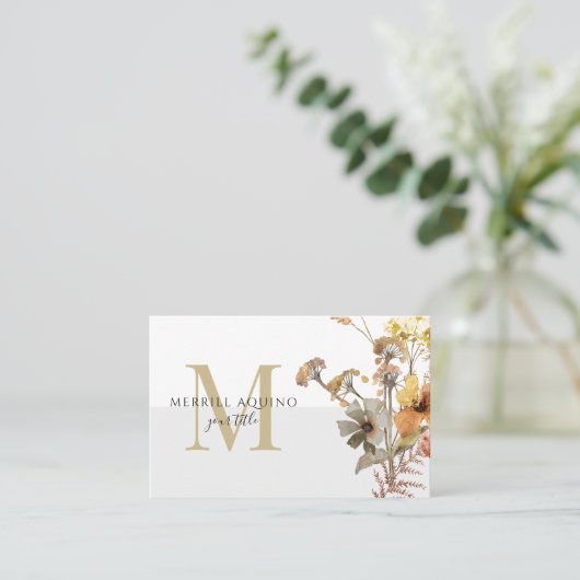 Monogramm-Wildblumen Visitenkarte (Stehend Vorderseite)