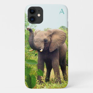 Monogramm, wilder Elefant und tropische Pflanzen Case-Mate iPhone Hülle