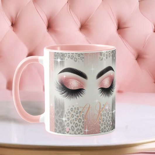 Monogramm Wimpern mit rosa Glitter Tasse