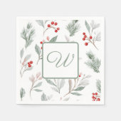 Monogramm Winter Botanicalpapier Serviette (Vorderseite)
