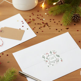 Monogramm-Winter-Botanik-Papier Quadratischer Aufkleber