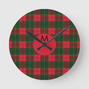 Monogramm Winter Holiday Tartan Muster schottisch Runde Wanduhr