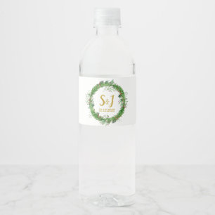 Monogramm   Wintergrün-Kranz Hochzeitsgunst Wasserflaschenetikett