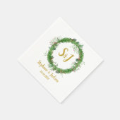 Monogramm | Winterlicher Grünkränze Hochzeit Serviette (Ecke)
