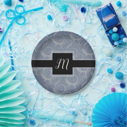 Monogramm-Wirbel Pappteller (Party)