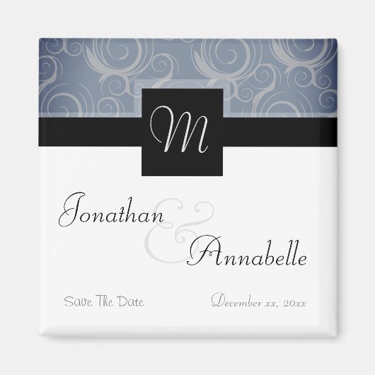 Monogramm-Wirbel Save the Date Magnet (Vorne)