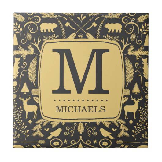 Monogramm Woodland-Feiertage Fliese (Vorderseite)