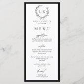 Monogramm Wreath Black | White Wedding Menu Card Menükarte (Vorderseite)