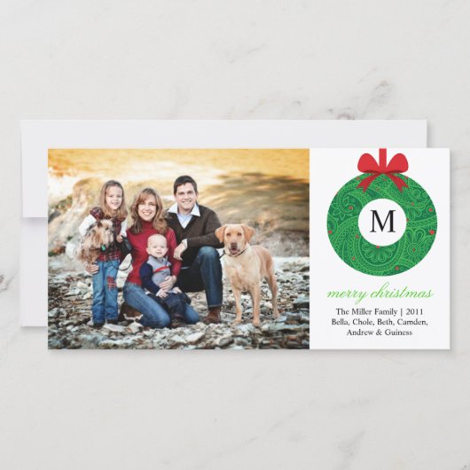 Monogramm Wreath Feiertagskarte (Vorderseite)