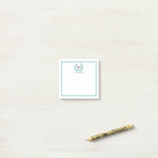 Monogramm Wreath Post-it Klebezettel (Auf Schreibtisch)