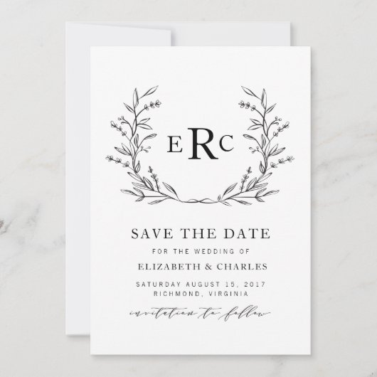 Monogramm Wreath Save the Date (Vorderseite)