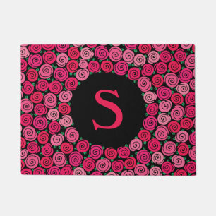 Monogramm-wunderliche rosa Rosen personalisiert Fußmatte