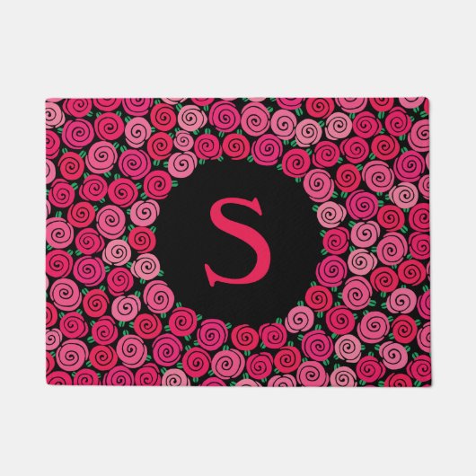 Monogramm-wunderliche rosa Rosen personalisiert Fußmatte (Vorderseite)