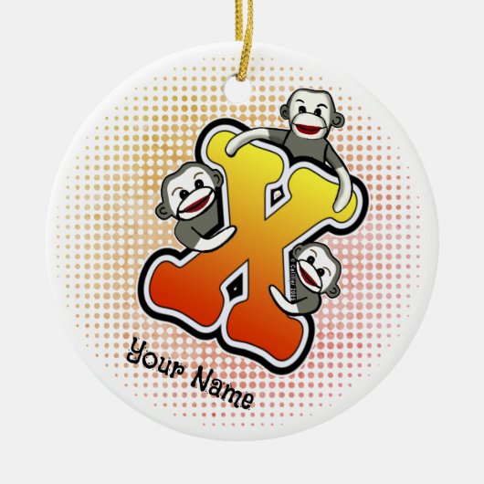 Monogramm X Sock Monkey Keramik Ornament (Vorne)