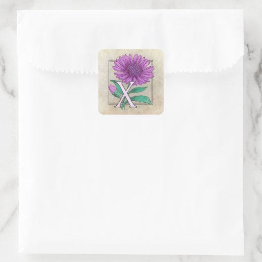 Monogramm Xeranthemum-Blume Quadratischer Aufkleber (Tasche)