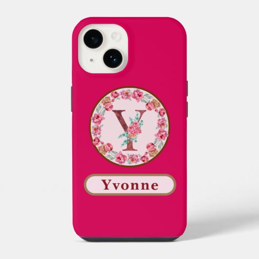 Monogramm Y Blumen Custom iPhone Hülle (Rückseite)