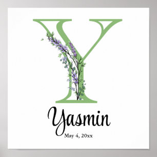 Monogramm Y Lavendel-Eukalyptus-Kinderzimmer Poste Poster