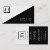 Monogramm YourProfession Square Schwarz-weiß Visitenkarte (Vorne/Hinten)