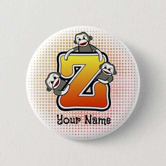 Monogramm Z Sock Monkey Button (Vorderseite)