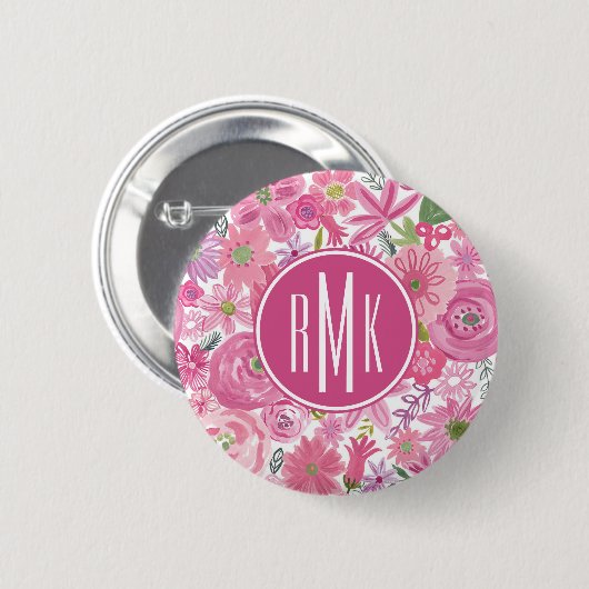 Monogramm | zacke ich Aquarell-Blumenmuster aus Button (Vorne & Hinten)