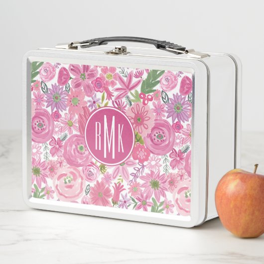 Monogramm | zacke ich Aquarell-Blumenmuster aus Metall Lunch Box (Beispiel)