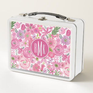 Monogramm   zacke ich Aquarell-Blumenmuster aus Metall Lunch Box