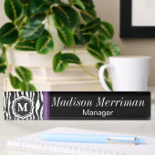 Monogramm Zebra Lila Bar Namensplakette