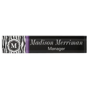 Monogramm Zebra Lila Bar Namensplakette