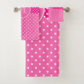 Monogramm Zebra mit Hot Pink Polka Dot Muster Badhandtuch Set (Insitu)