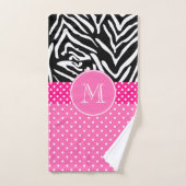 Monogramm Zebra mit Hot Pink Polka Dot Muster Badhandtuch Set (Handtuch)