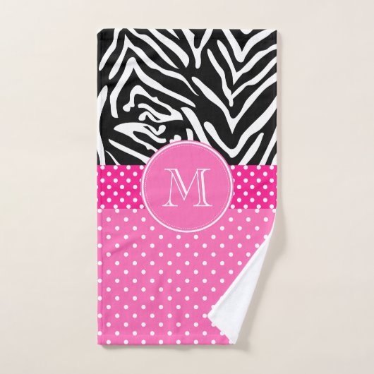 Monogramm Zebra mit Hot Pink Polka Dot Muster Badhandtuch Set (Handtuch)