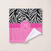 Monogramm Zebra mit Hot Pink Polka Dot Muster Badhandtuch Set (Waschlappen)