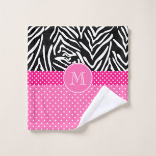 Monogramm Zebra mit Hot Pink Polka Dot Muster Badhandtuch Set