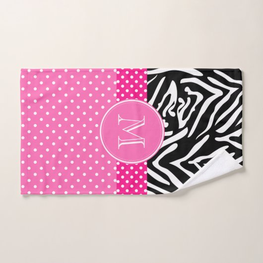 Monogramm Zebra mit Hot Pink Polka Dot Muster Badhandtuch Set (Handtuch)