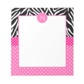 Monogramm Zebra mit Hot Pink Polka Dot Muster Notizblock (Vorderseite)