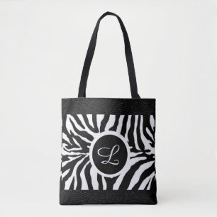 Monogramm-Zebra-Muster-Tasche mit Lederbesatz Tasche