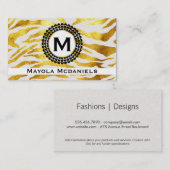 Monogramm | Zebra Print (Gold) Visitenkarte (Vorne/Hinten)