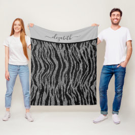 Monogramm Zebramuster Schwarz und Grau Silber Fleecedecke