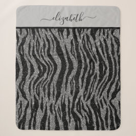 Monogramm Zebramuster Schwarz und Grau Silber Sherpadecke
