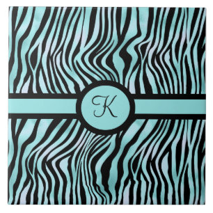 Monogramm Zebramuster Schwarz und Türkis Türkis Fliese
