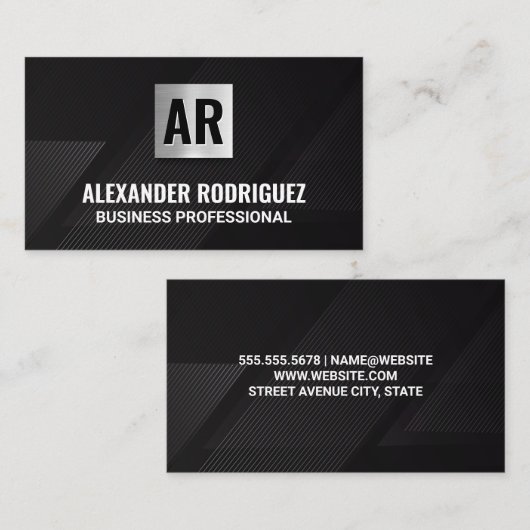 Monogramm | Zeilenmuster | Schwarz Visitenkarte (Vorne/Hinten)
