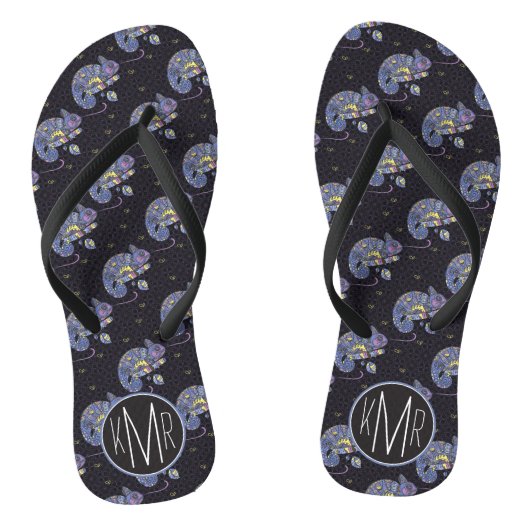 Monogramm Zentangle Eidechsen-| Badesandalen (Fußbett)