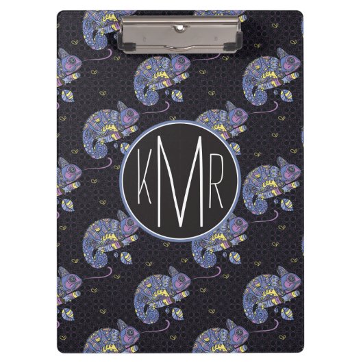 Monogramm Zentangle Eidechsen-| Klemmbrett (Vorderseite)