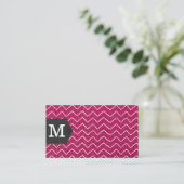 Monogramm | Zick-Zack-Muster | Leder Visitenkarte (Stehend Vorderseite)